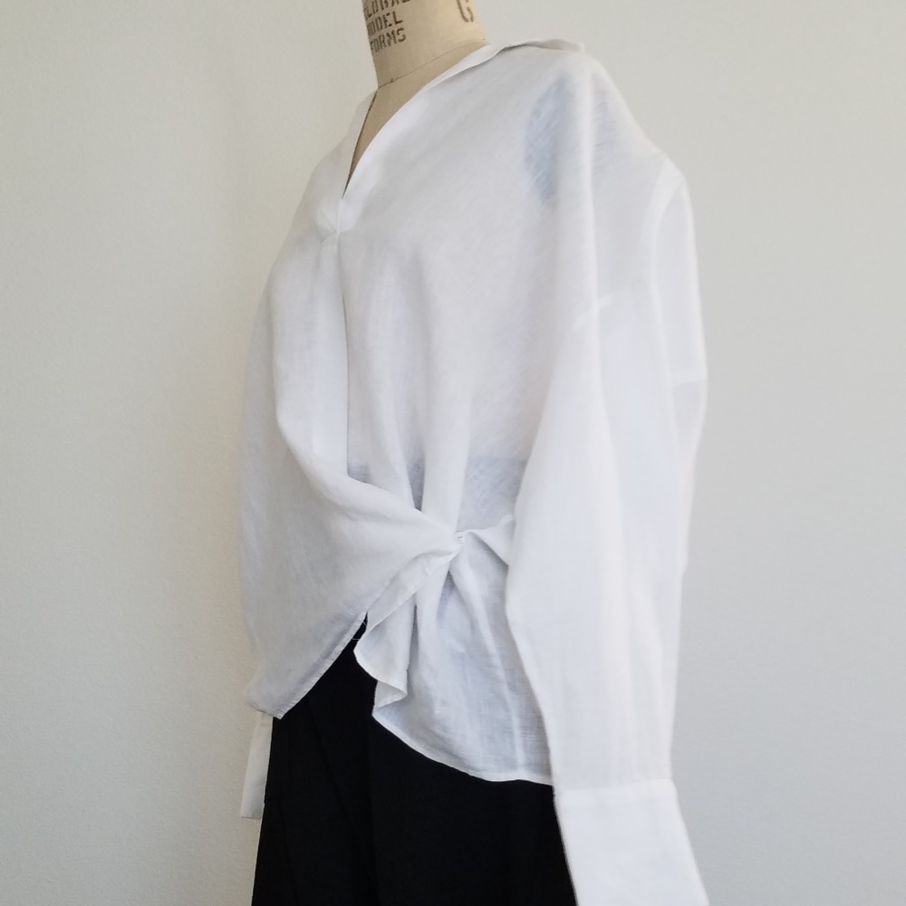 ZARA 100% Linen Oversized Blouse With Side Button